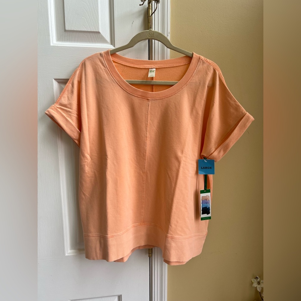 GREEN TEA Enzyme Washed Short Sleeve Top, Sz L, NWT - Soft Orange